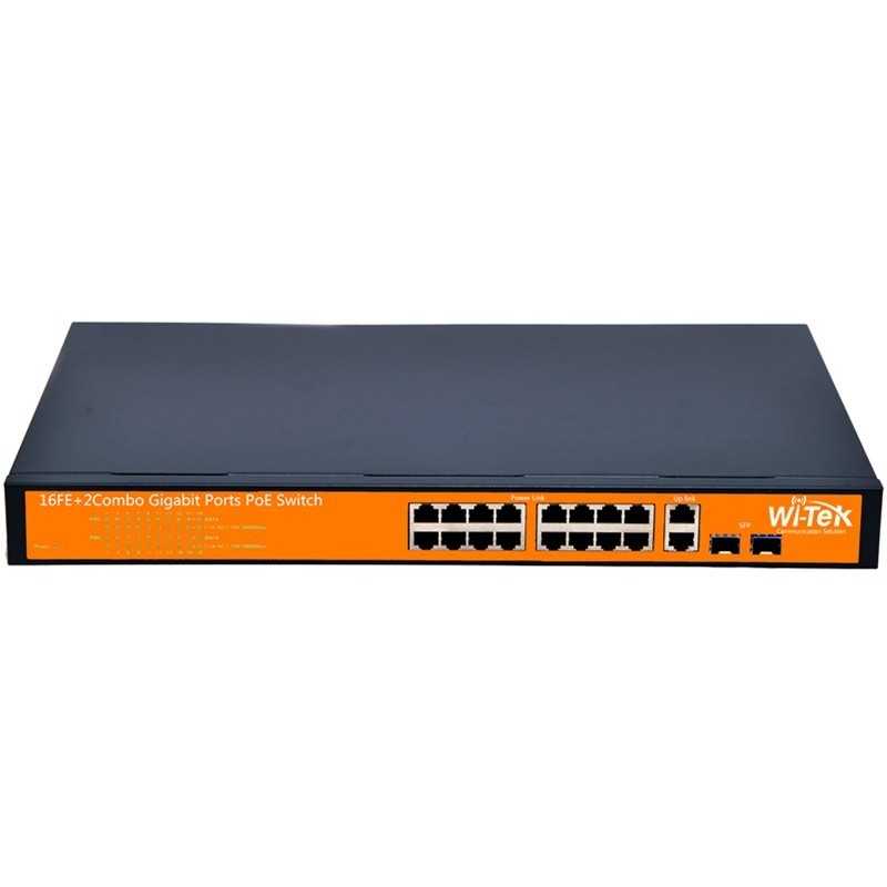 WiTek WIPS118G24V Passive POE Switch 16 Port 100Mbps 2 ComboPor...
